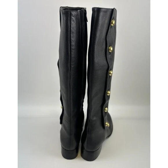 Michael Michael Kors Maisie Knee High Boot Black Leather Pebbled Gold Button 7.5 - Picture 5 of 15